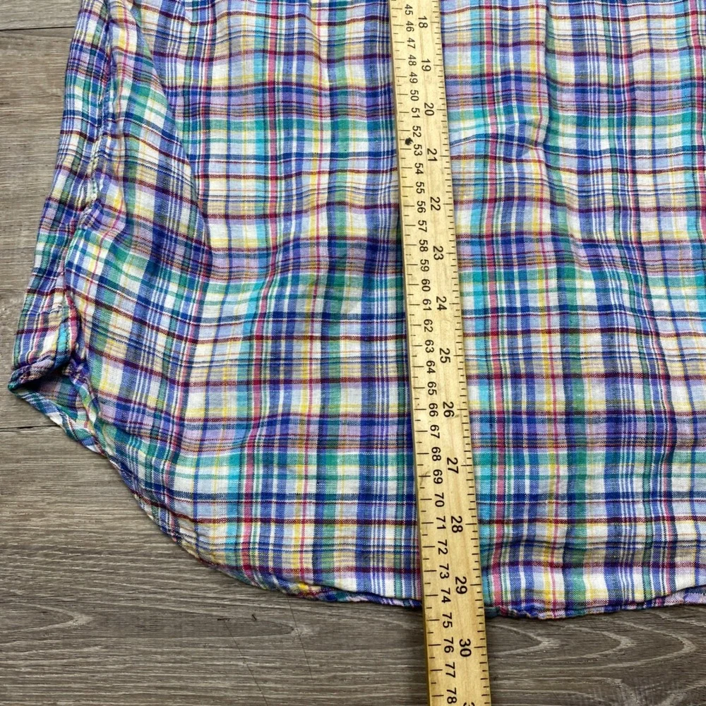 Polo Ralph Lauren Shirt Down Mens Small Plaid 100% Linen Classic Fit